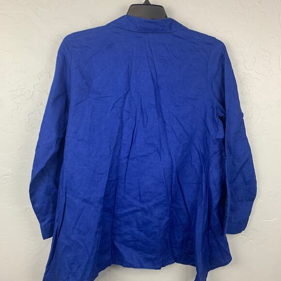 For Cynthia Linen Top Womens Size Large Royal Blue Lagenlook Button Front Tunic - Picture 2 of 7